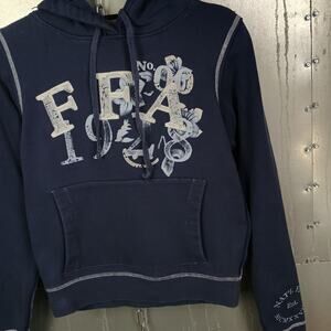 FFA Women's Vintage Y2K Floral Surf Hoodie Grunge Small Skate Pullover Cotton